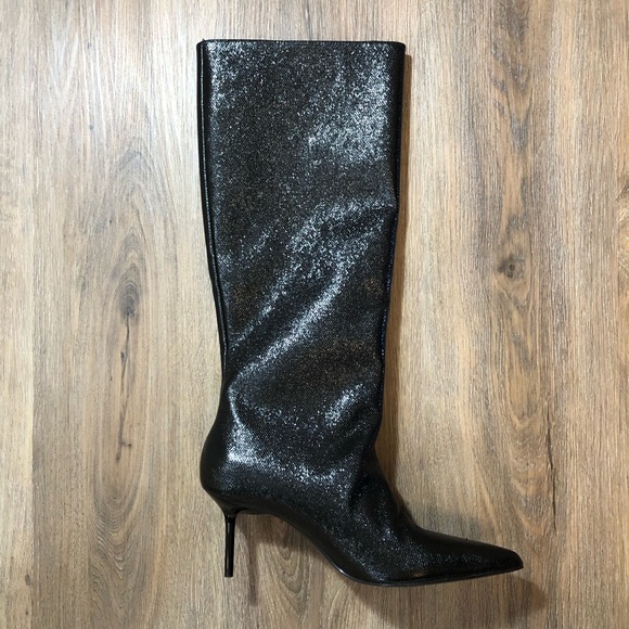 Zara Black Knee High Heeled Boots - Picture 8 of 17